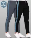 Pack of 2 Men Striped Blalck, Grey Track pants