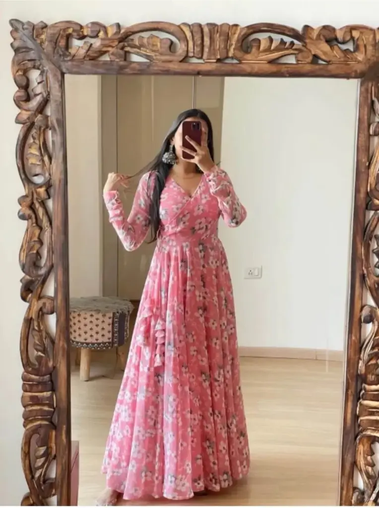 New Textile Women Gown pink Maxi/Full length Dress
