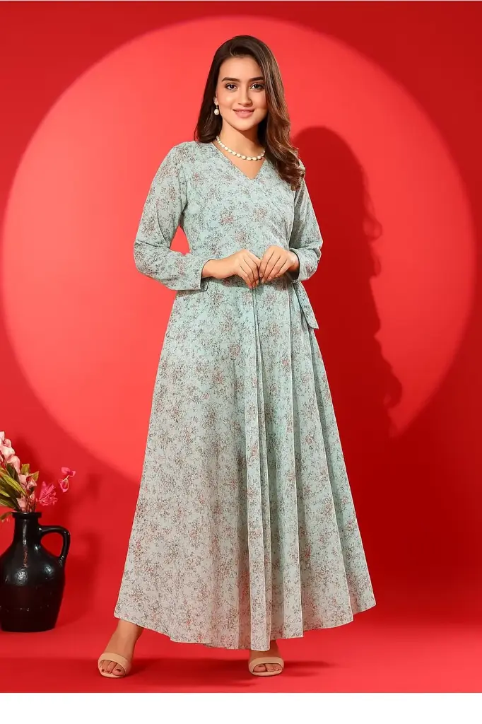 Women Fit and Flare Light Green Full Lenght Dress