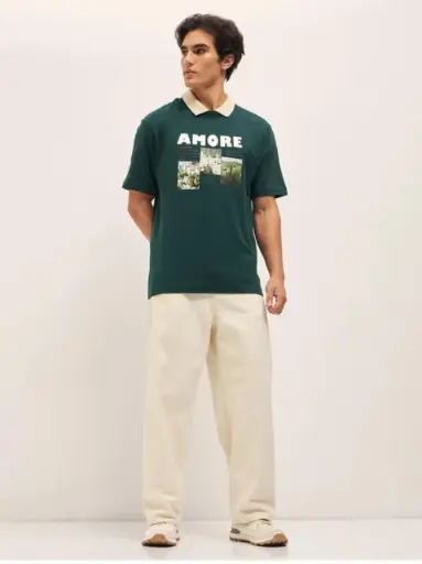 Men round neck pure cotton green T-Shirt