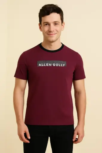 Allen Solly Men Greaphic print crew neck pure cotton maroon T-shirt.