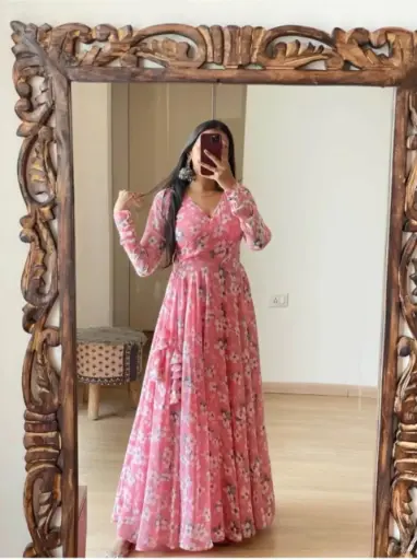 New Textile Women Gown pink Maxi/Full length Dress